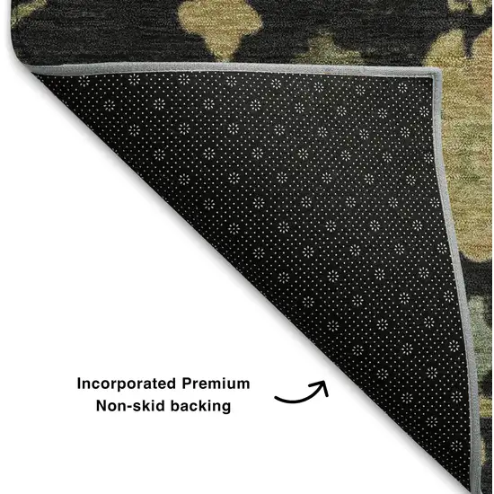 Black Gold And Blue Floral Washable Area Rug With UV Protection Photo 7