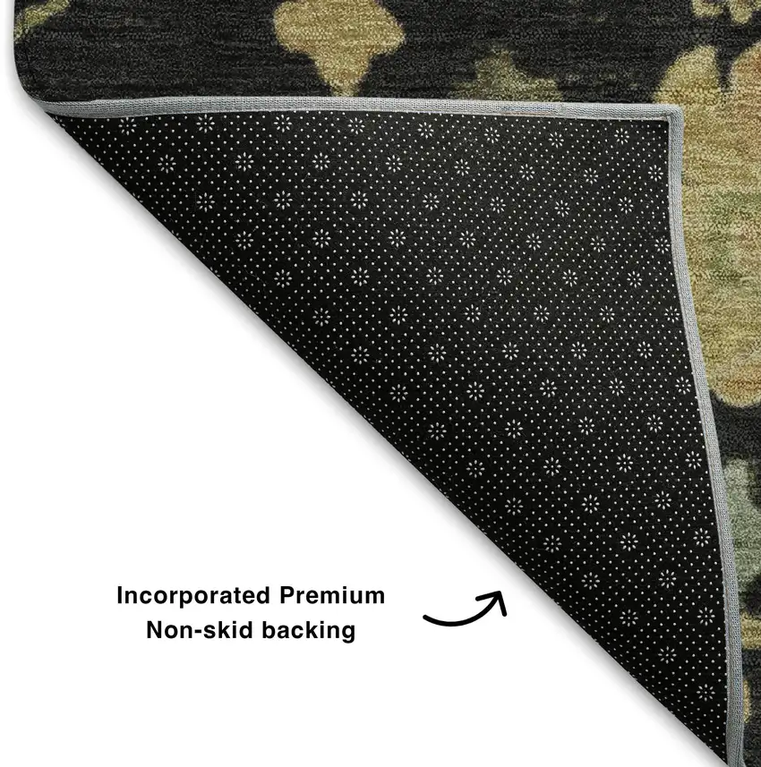 Black Gold And Blue Floral Washable Area Rug With UV Protection Photo 7