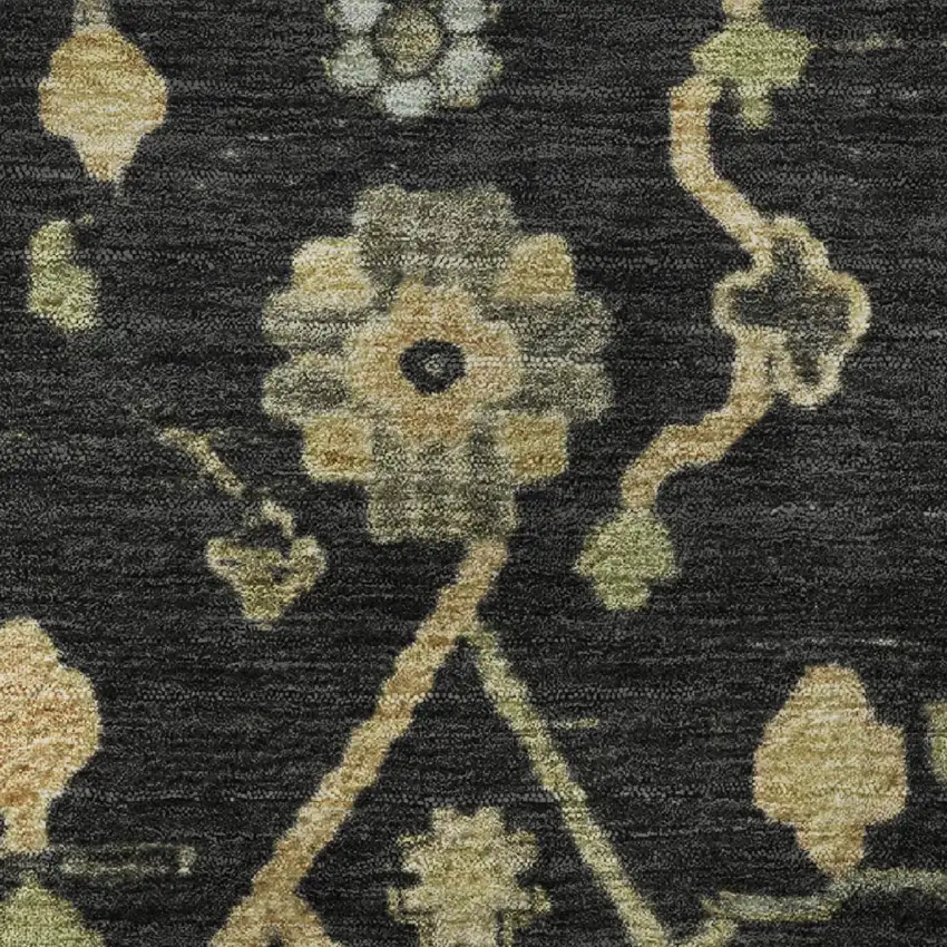 Black Gold And Blue Floral Washable Area Rug With UV Protection Photo 8