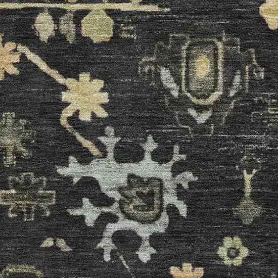 Black Gold And Blue Floral Washable Area Rug With UV Protection Photo 3