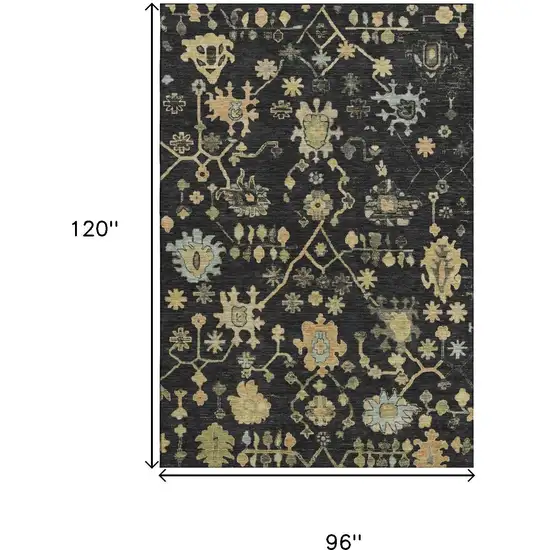 Black Gold And Blue Floral Washable Area Rug With UV Protection Photo 9