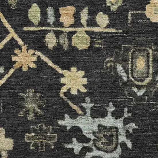 Black Gold And Blue Floral Washable Area Rug With UV Protection Photo 3