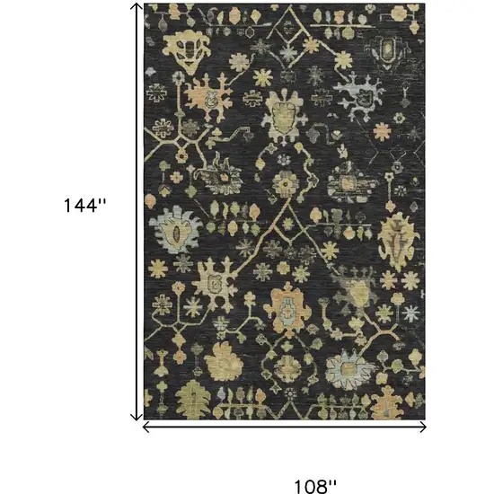 Black Gold And Blue Floral Washable Area Rug With UV Protection Photo 9