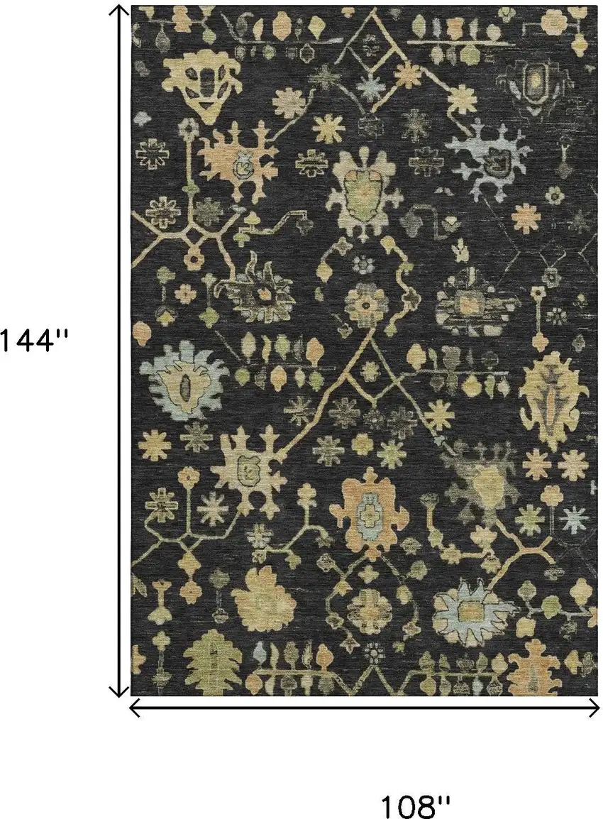 Black Gold And Blue Floral Washable Area Rug With UV Protection Photo 9
