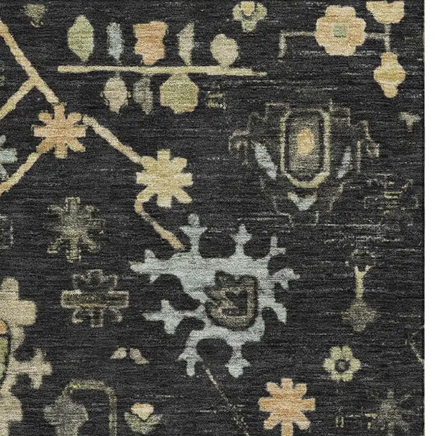 Black Gold And Blue Floral Washable Area Rug With UV Protection Photo 4