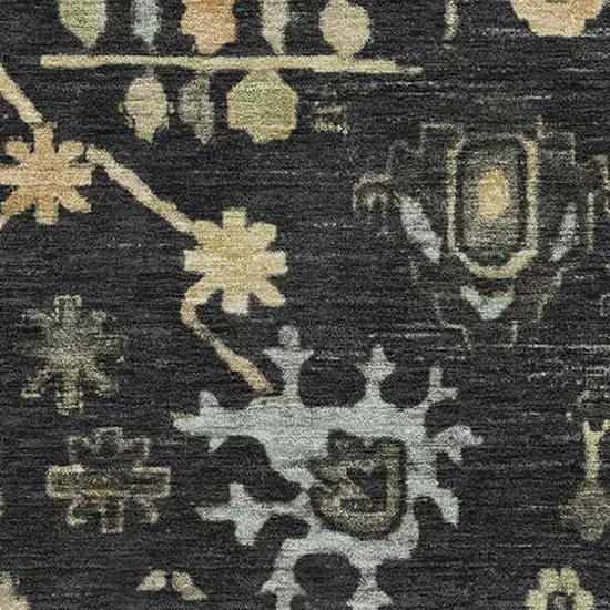 Black Gold And Blue Floral Washable Area Rug With UV Protection Photo 3