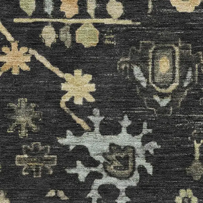 Black Gold And Blue Floral Washable Area Rug With UV Protection Photo 3