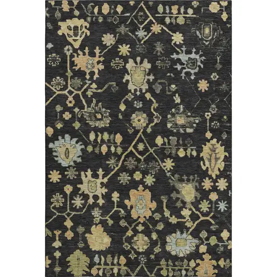 Black Gold And Blue Floral Washable Area Rug With UV Protection Photo 1