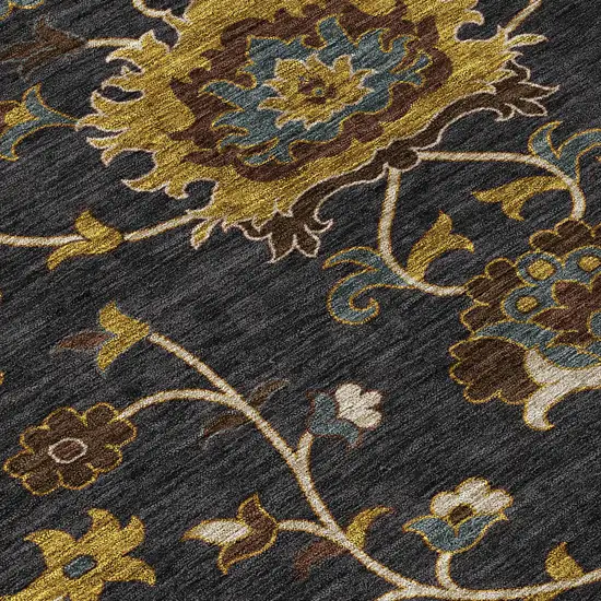 Black Gold And Blue Floral Washable Indoor Outdoor Area Rug Photo 7