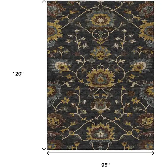Black Gold And Blue Floral Washable Indoor Outdoor Area Rug Photo 3