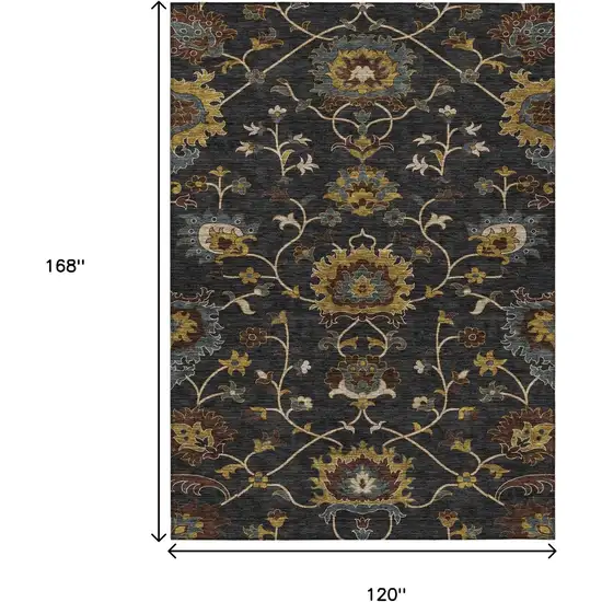 Black Gold And Blue Floral Washable Indoor Outdoor Area Rug Photo 3