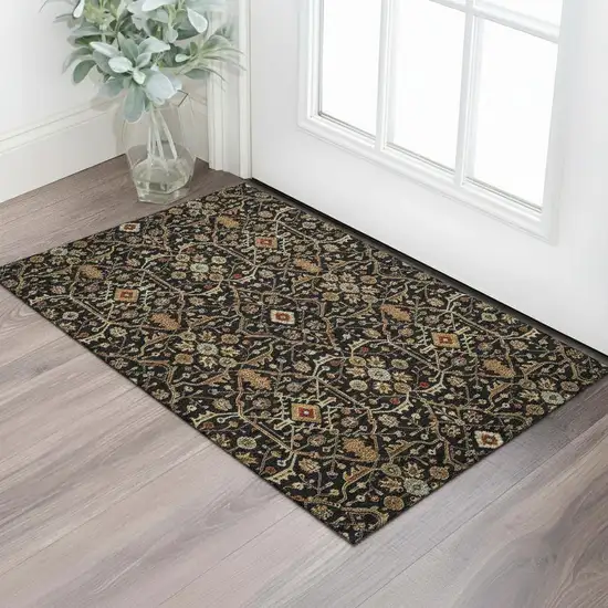 Black Gold And Blue Oriental Washable Area Rug With UV Protection Photo 2