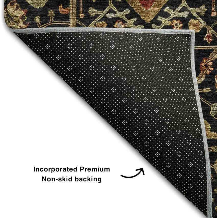 Black Gold And Blue Oriental Washable Area Rug With UV Protection Photo 6