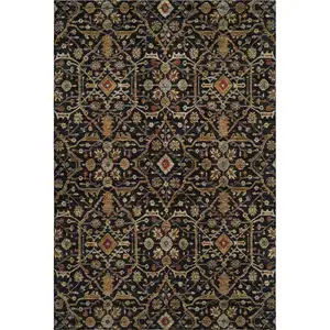 Photo of Black Gold And Blue Oriental Washable Area Rug With UV Protection