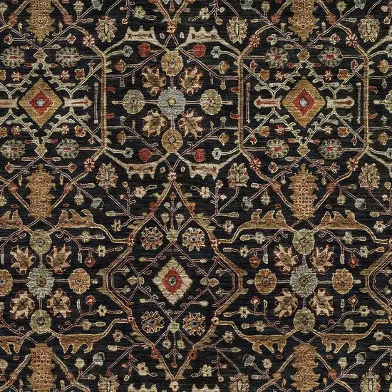 Black Gold And Blue Oriental Washable Area Rug With UV Protection Photo 2