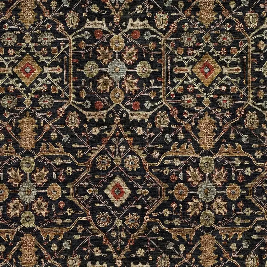 Black Gold And Blue Oriental Washable Area Rug With UV Protection Photo 2