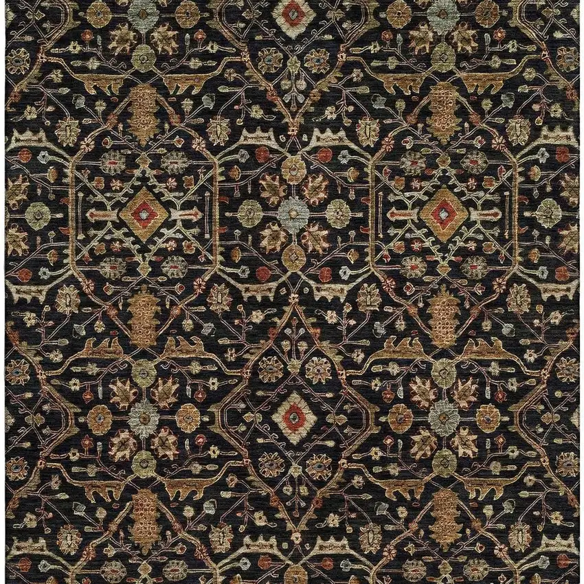 Black Gold And Blue Oriental Washable Area Rug With UV Protection Photo 3