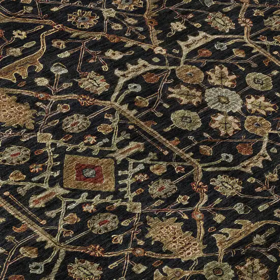Black Gold And Blue Oriental Washable Area Rug With UV Protection Photo 9