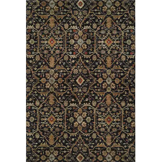 Black Gold And Blue Oriental Washable Area Rug With UV Protection Photo 3
