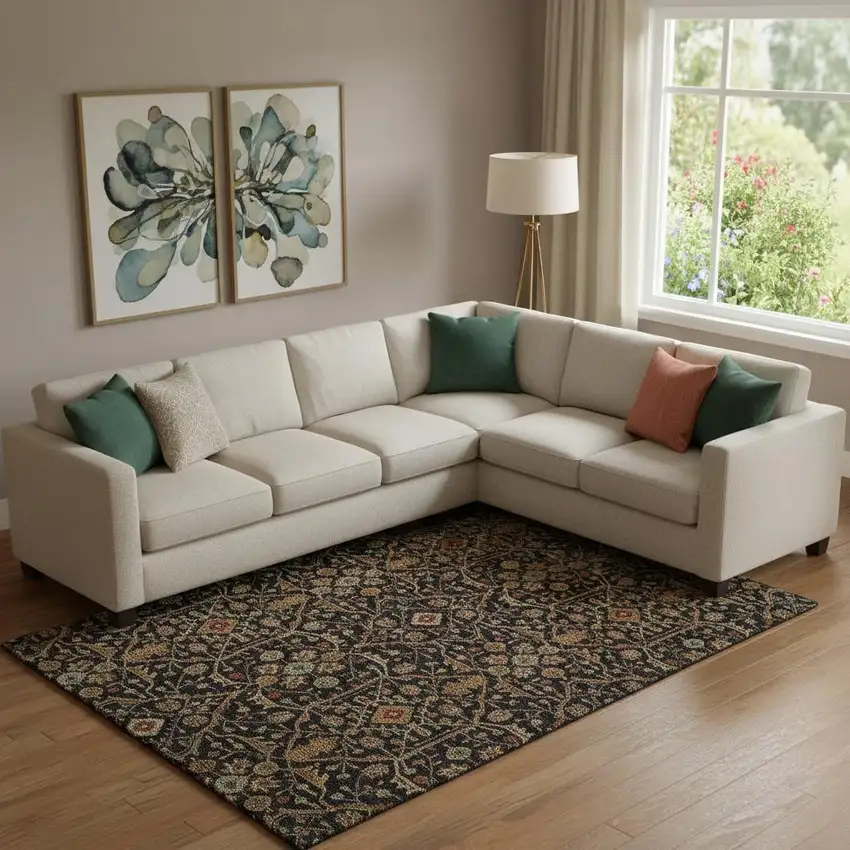 Black Gold And Blue Oriental Washable Area Rug With UV Protection Photo 2