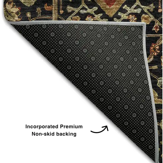 Black Gold And Blue Oriental Washable Area Rug With UV Protection Photo 6