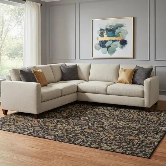 Black Gold And Blue Oriental Washable Area Rug With UV Protection Photo 2