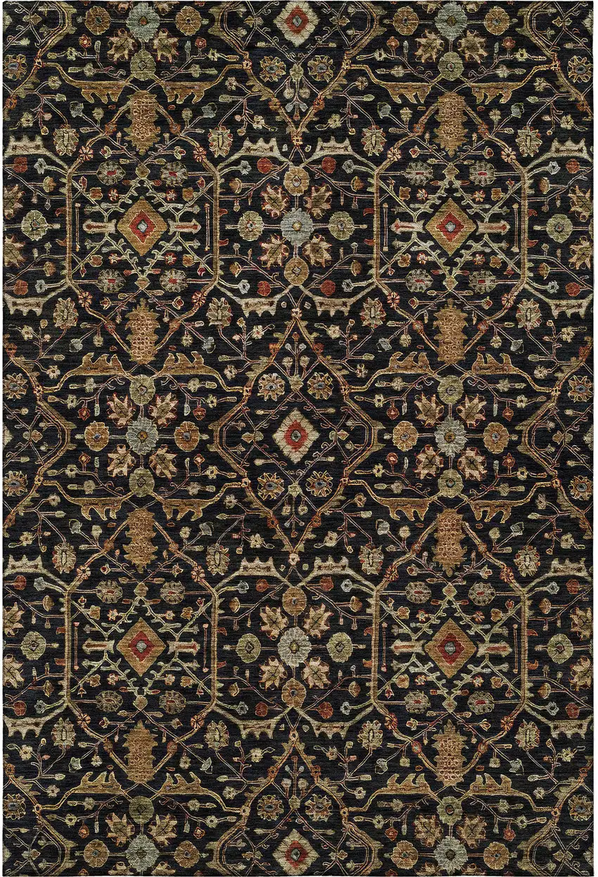 Black Gold And Blue Oriental Washable Area Rug With UV Protection Photo 3