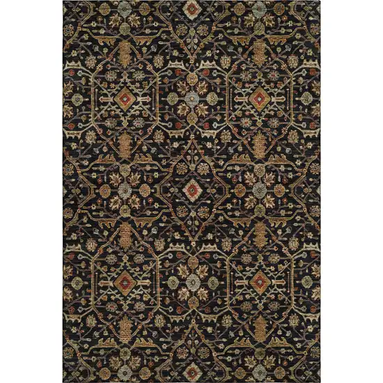 Black Gold And Blue Oriental Washable Area Rug With UV Protection Photo 1