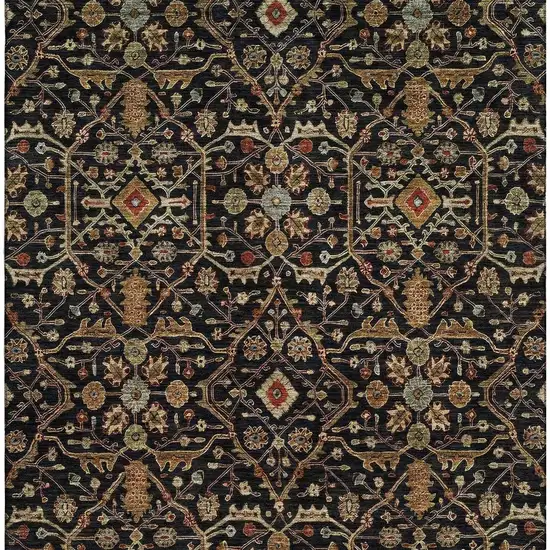 Black Gold And Blue Oriental Washable Area Rug With UV Protection Photo 2