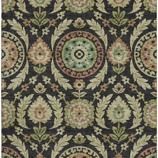 Black Gold And Copper Floral Washable Area Rug With UV Protection Photo 3