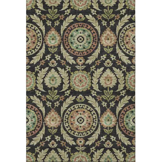 Black Gold And Copper Floral Washable Area Rug With UV Protection Photo 4