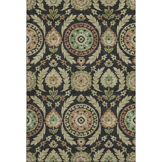 Black Gold And Copper Floral Washable Area Rug With UV Protection Photo 1
