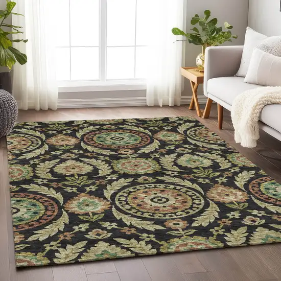 Black Gold And Copper Floral Washable Area Rug With UV Protection Photo 5