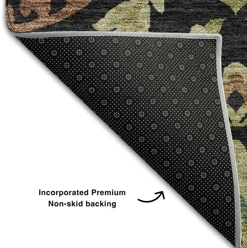 Black Gold And Copper Floral Washable Area Rug With UV Protection Photo 7