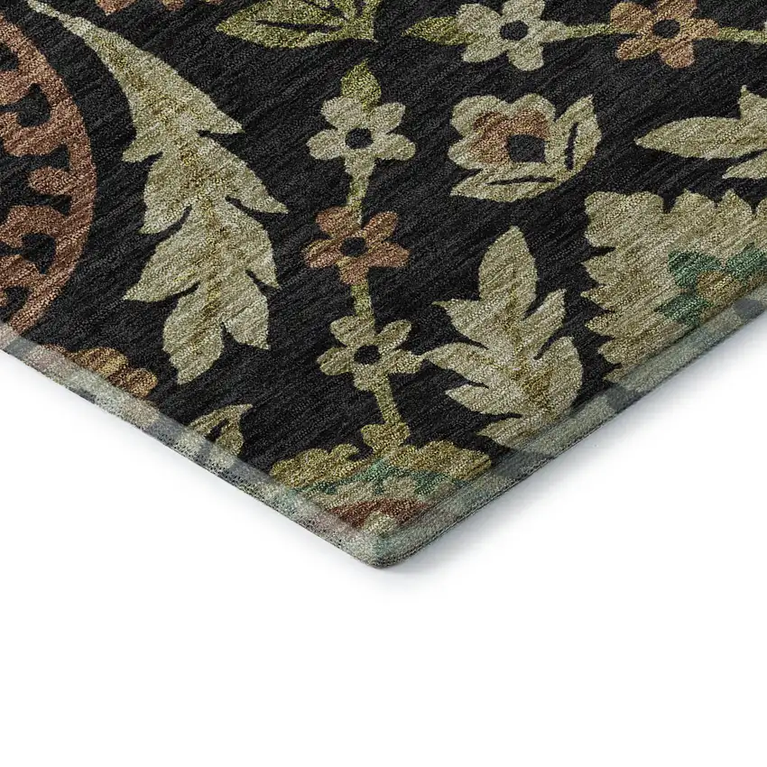 Black Gold And Copper Floral Washable Area Rug With UV Protection Photo 8