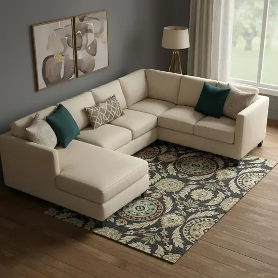 Black Gold And Copper Floral Washable Area Rug With UV Protection Photo 1