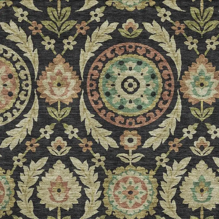 Black Gold And Copper Floral Washable Area Rug With UV Protection Photo 3