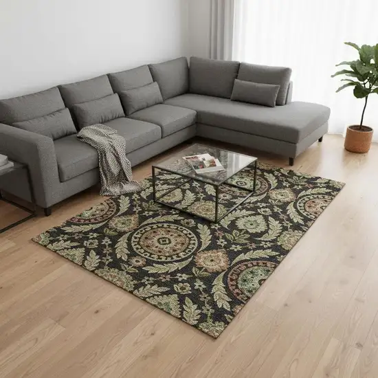 Black Gold And Copper Floral Washable Area Rug With UV Protection Photo 2