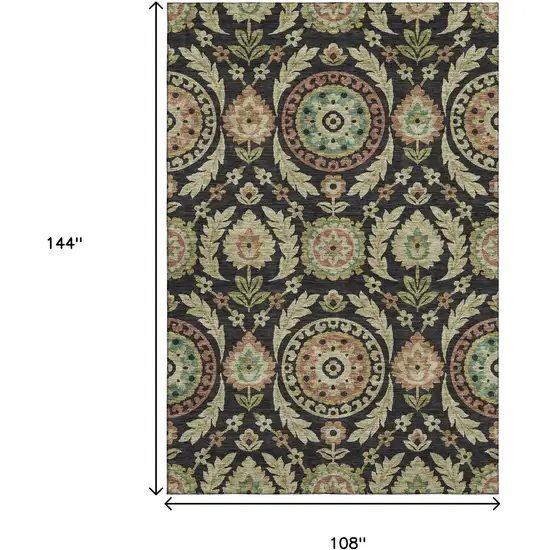 Black Gold And Copper Floral Washable Area Rug With UV Protection Photo 3