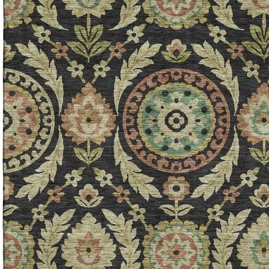 Black Gold And Copper Floral Washable Area Rug With UV Protection Photo 3