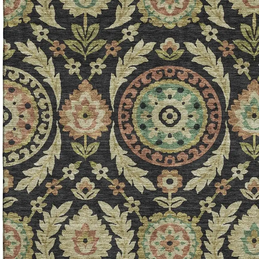 Black Gold And Copper Floral Washable Area Rug With UV Protection Photo 3