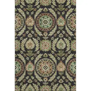 Photo of Black Gold And Copper Floral Washable Area Rug With UV Protection
