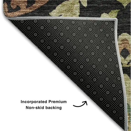 Black Gold And Copper Floral Washable Area Rug With UV Protection Photo 7