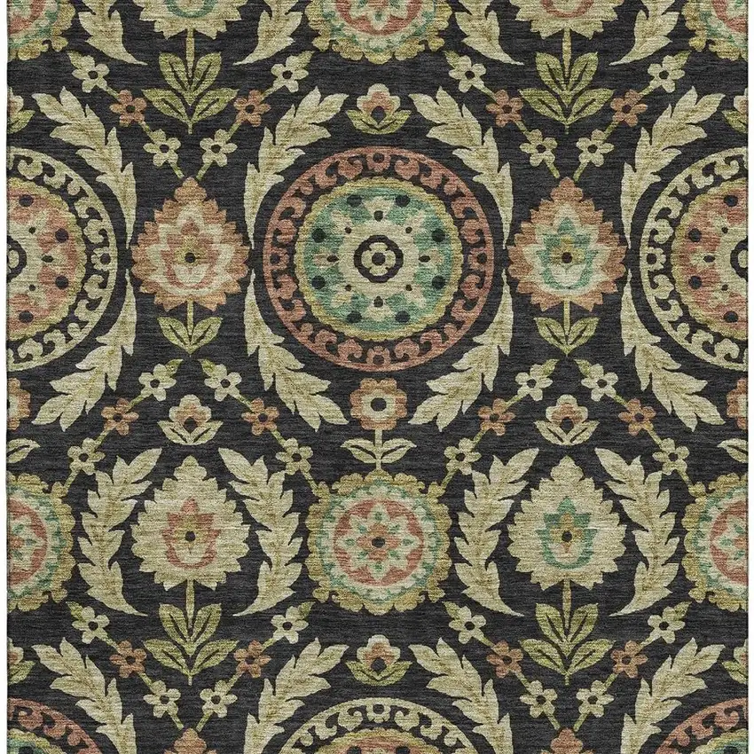 Black Gold And Copper Floral Washable Area Rug With UV Protection Photo 4