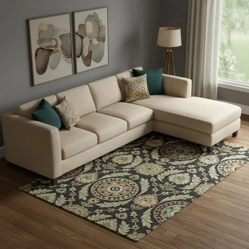 Black Gold And Copper Floral Washable Area Rug With UV Protection Photo 1