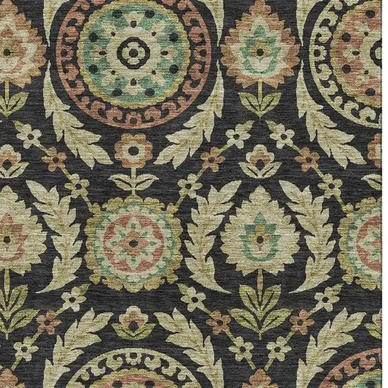 Black Gold And Copper Floral Washable Area Rug With UV Protection Photo 3