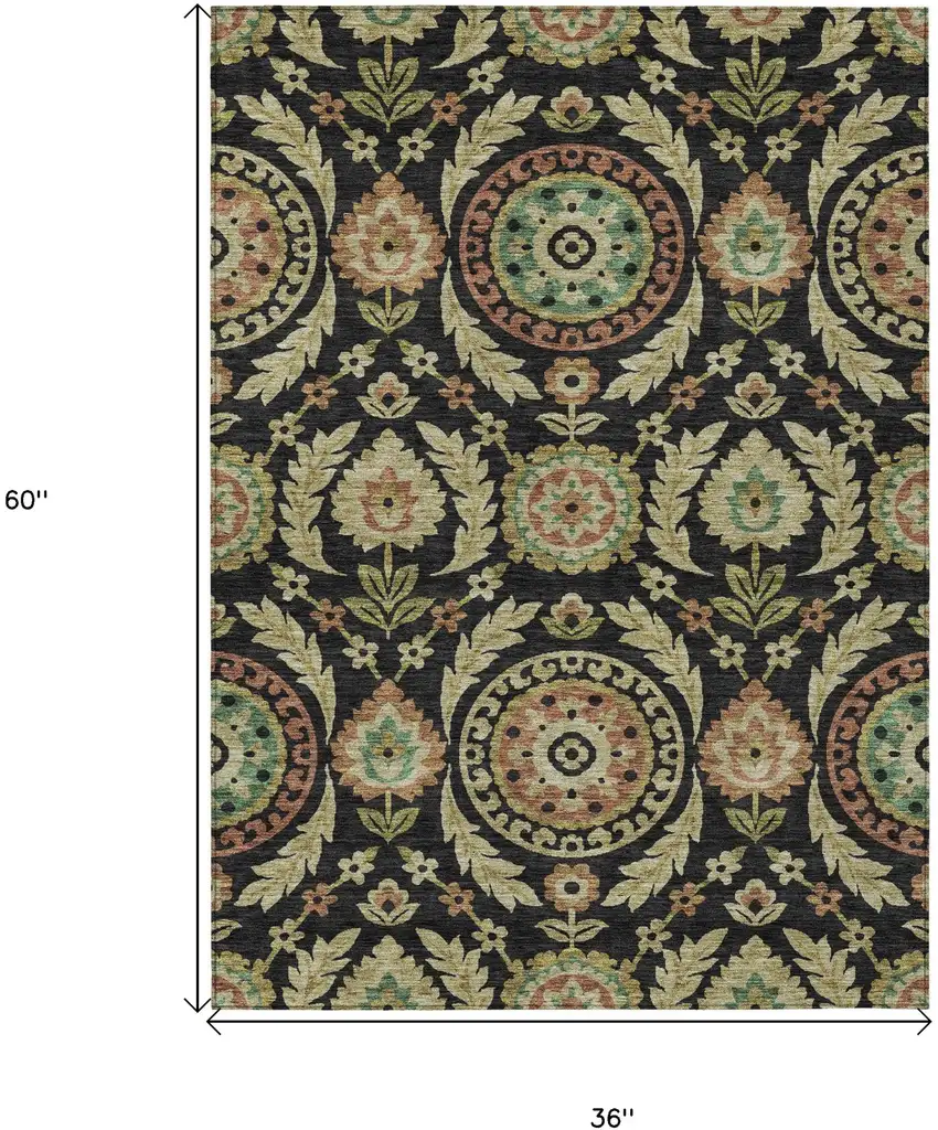 Black Gold And Copper Floral Washable Indoor Outdoor Area Rug Photo 7