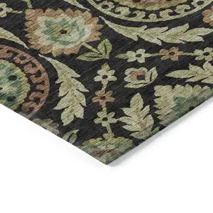 Photo of Black Gold And Copper Floral Washable Indoor Outdoor Area Rug