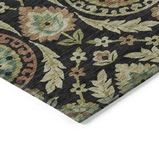 Black Gold And Copper Floral Washable Indoor Outdoor Area Rug Photo 2