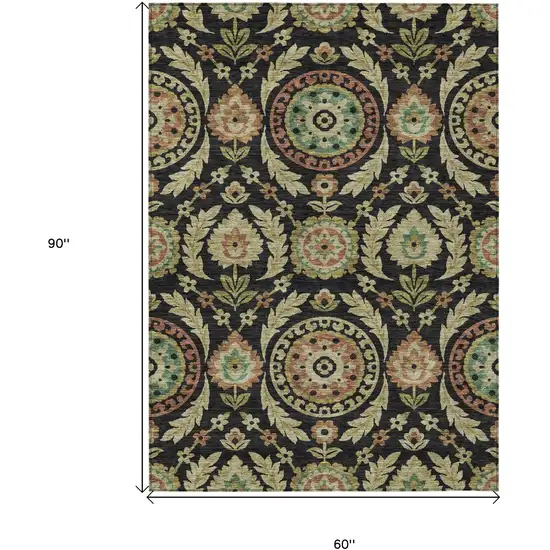 Black Gold And Copper Floral Washable Indoor Outdoor Area Rug Photo 7